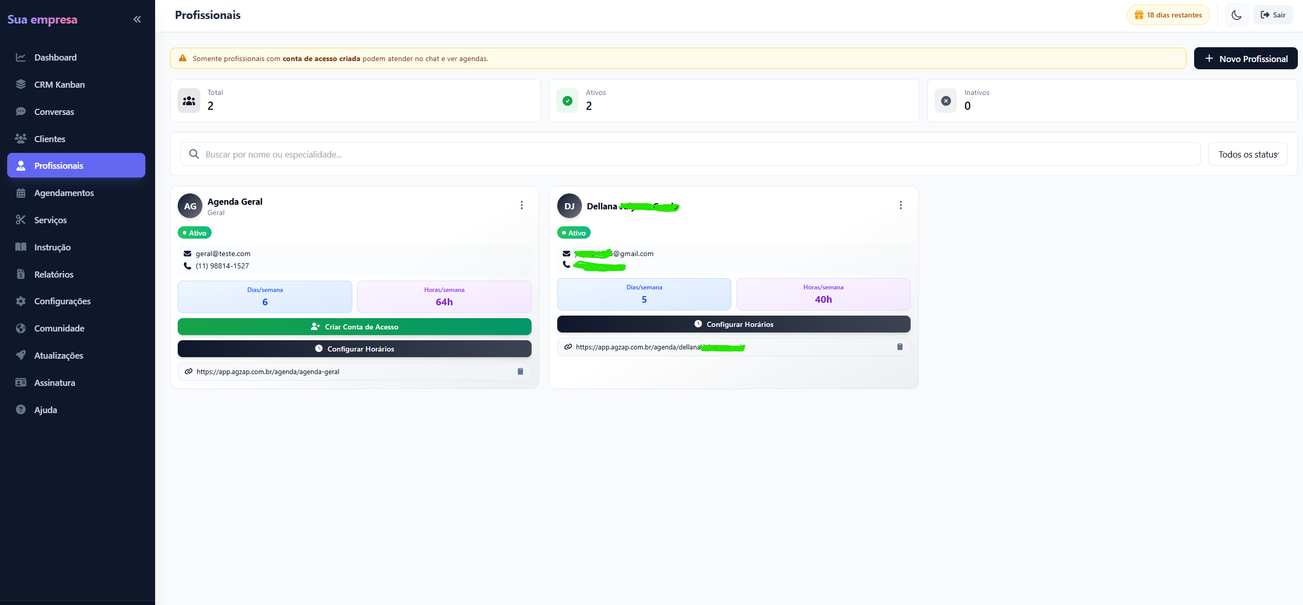 Cadastro de Profissionais